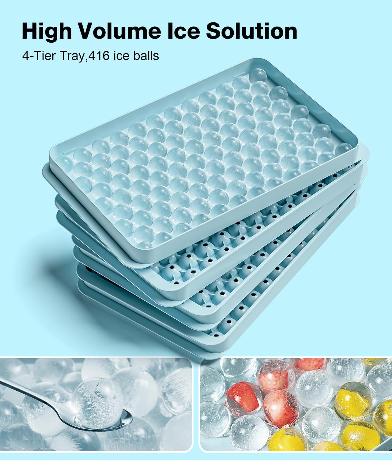 Ice Cube Tray with Lid and Bin – Round Ice Cube Trays for Freezer, BPA-Free Food-Grade Ice Mold, Stackable Ice Ball Maker, Iced Bucket Kits, Circle Ice Tray for Cocktails, Whiskey, Coffee, and Drinks
