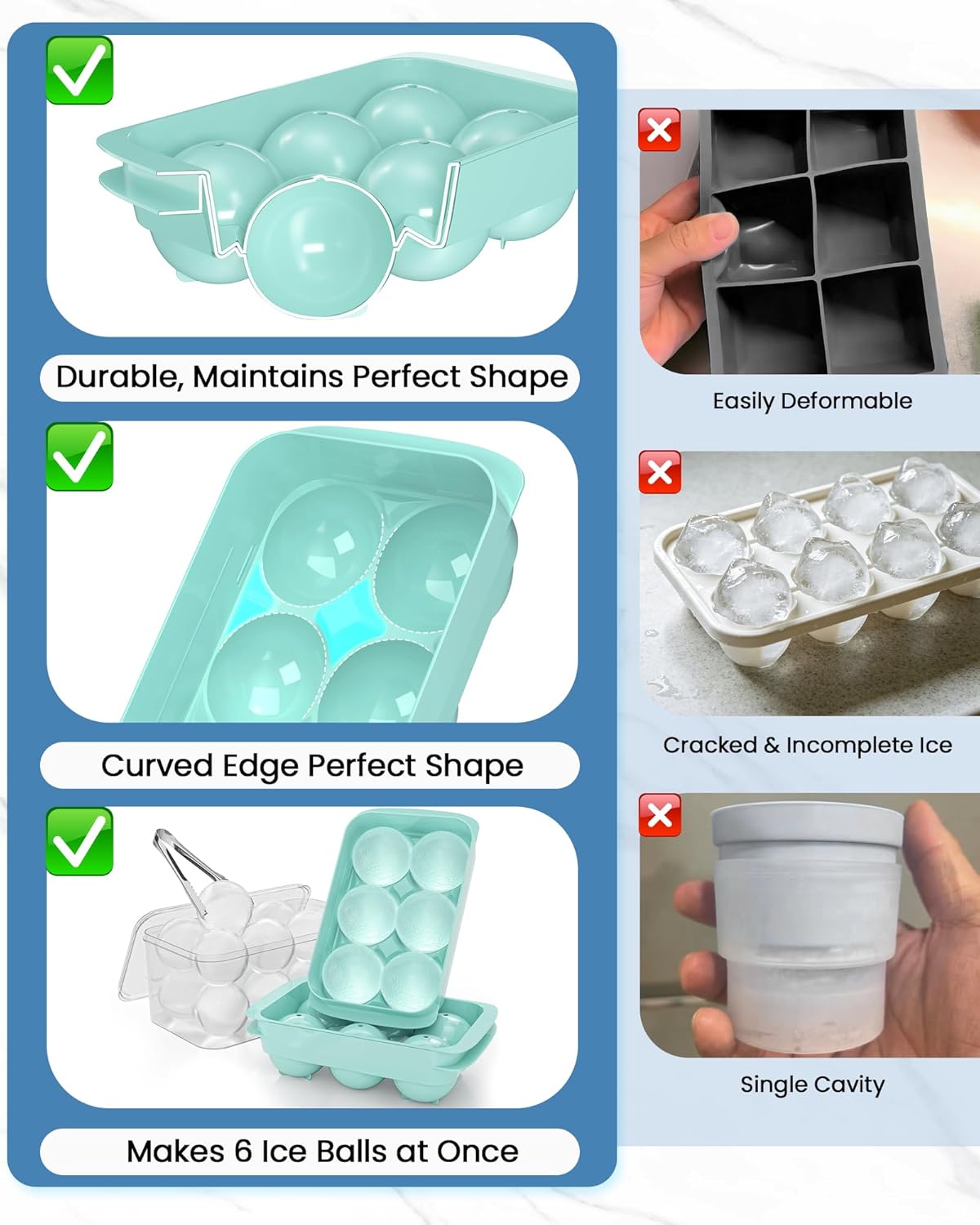 Large Ice Cube Tray for Freezer - 2 Pack Stackable Round Ice Cube Molds Set, Easy to Fill & Release with Storage Bin and Tongs for Kitchen, Party, Cocktail & Coffee, Gifts for Whiskey Lover (1.93In)