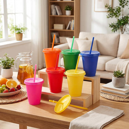 Sieral 30 Pack Cups with Lids and Straws Kids Tumbler with Straw Reusable Water Bottle Iced Coffee Travel Mug Adults Plastic Cups for Parties 16 oz (Candy Colors)
