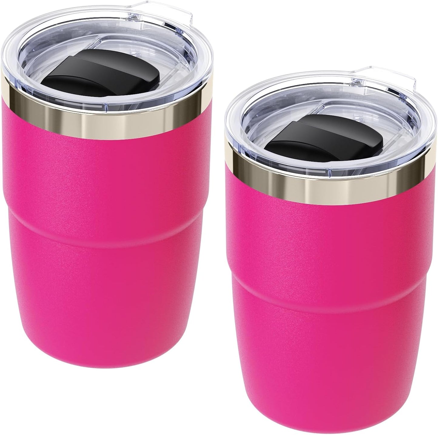 8 oz Small Coffee Cup with Magnetic Lid, Ceramic-Lined 18/8 Stainless Steel, Double-Wall Vacuum Insulated, Stackable, Dishwasher Safe, Mini Tumbler for On-the-Go, 2 Pack, Black