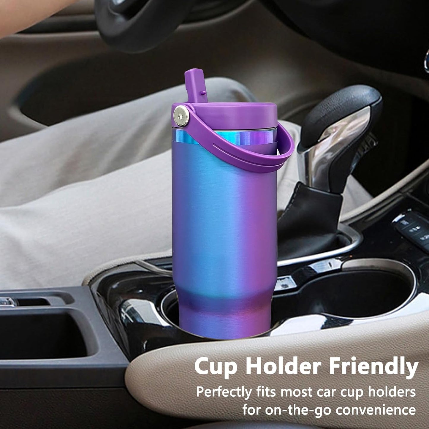 30 oz Tumbler Bulk with Handle and Straw, Vacuum Insulated Tumblers with Flip Straw and Top Handle, Leakproof Powder Coated Tumbler, Stainless Steel Travel Mug for Coffee (Black, 1 Pack)