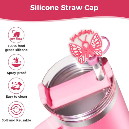 6PCS Pink Black Girl Straw Covers for Stanley Cup，Cute Silicone Straw Topper for 10mm Drinking Straw Tip Covers Stanley Cup Accessories