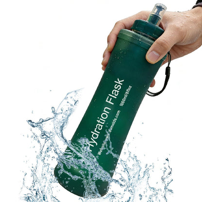 AXEN Collapsible Water Bottle with Filter System, Soft Hydration Flask for Trail Running, Camping, Hiking, Cycling, 700ml Slate Green