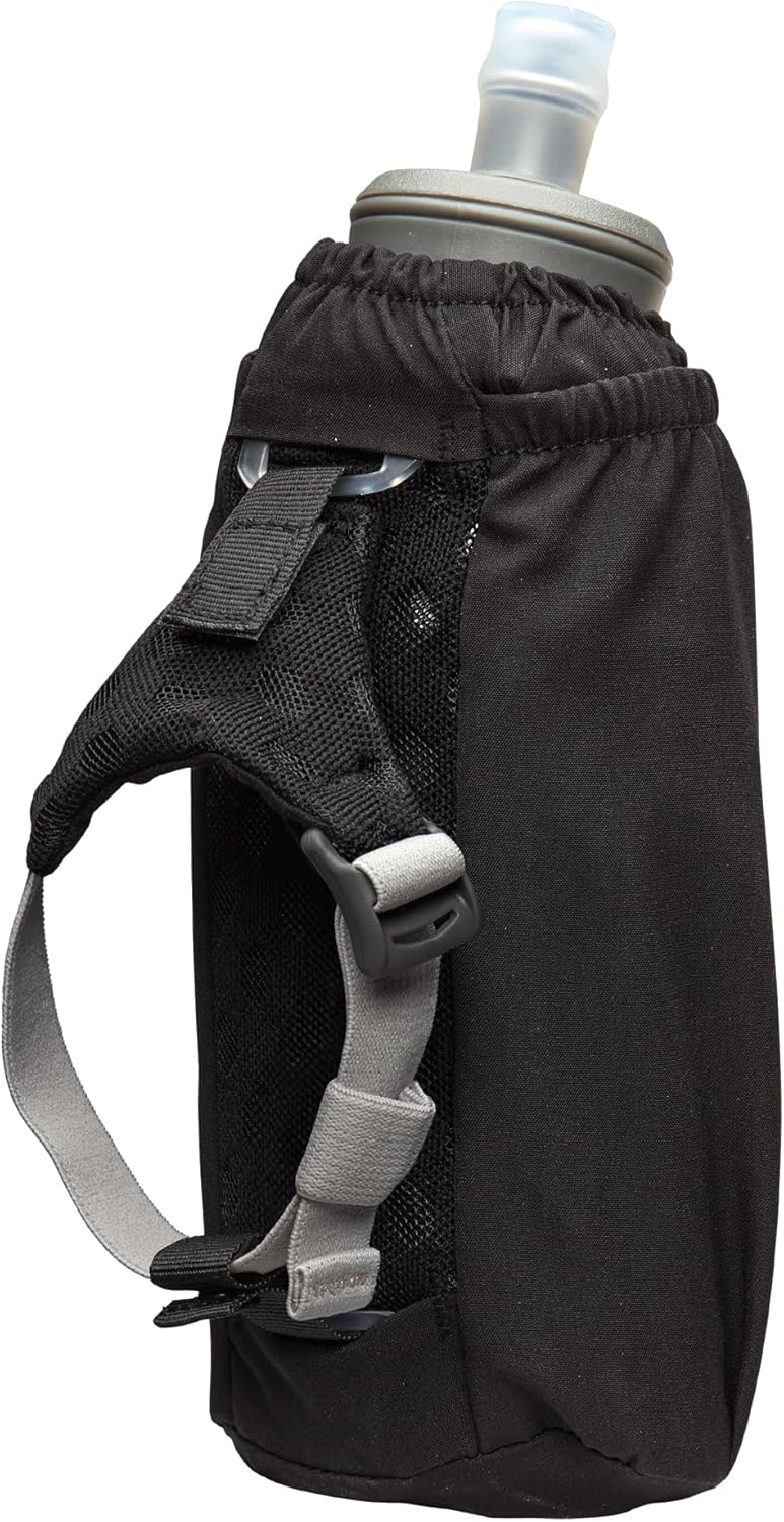 Nathan Handheld Soft Flask 18oz - Exo-Draw Insulated Collapsible Bottle - Grip-Free Strap & Rigid ExoSpine for Comfort/Support - Breathable Mesh Strap - Ideal Running/Hiking, Pinnacle, Black