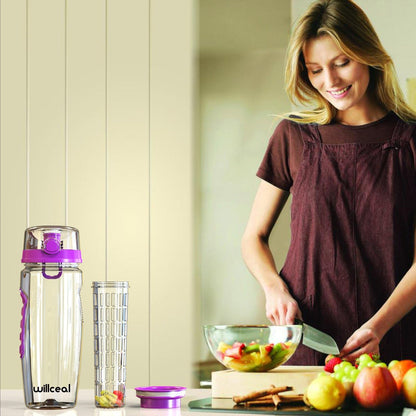 Fruit Infuser Water Bottle 32oz- Durable, Large - BPA Free Tritan, Flip Lid, Leak Proof Design - Sports, Camping