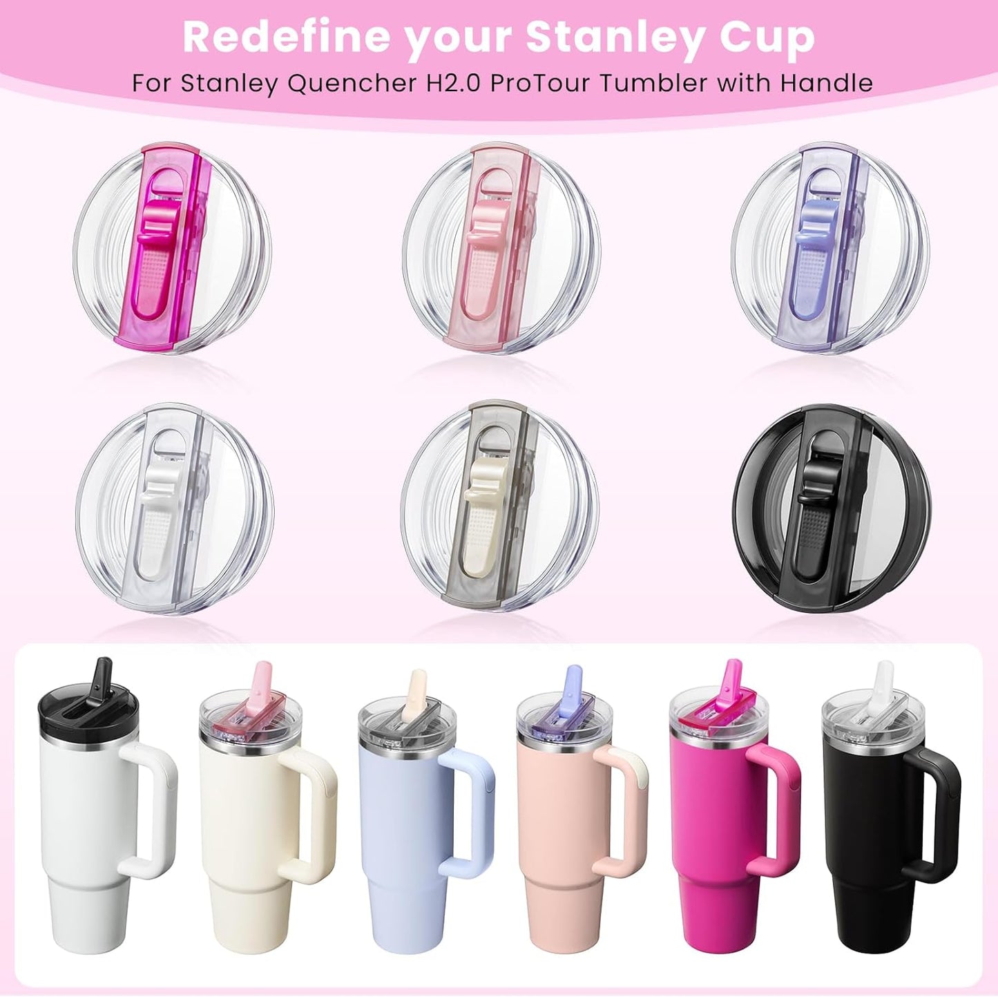 30oz Flip Straw Lid for Stanley Quencher H2.0 Tumbler, 2 Pack Leak Proof Lid Replacement No Spill Cover for Stanley Cup Accessories ProTour (Rose Quartz,Rose Quartz) - Colors B