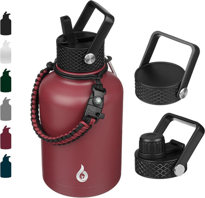 BJPKPK Insulated Water Bottles with Straw Lid, 40oz Stainless Steel Water Bottles with 3 Lids, BPA Free Leakproof Thermo, Tumblers, Cups for Sports, Gym- Midnight - Colors B