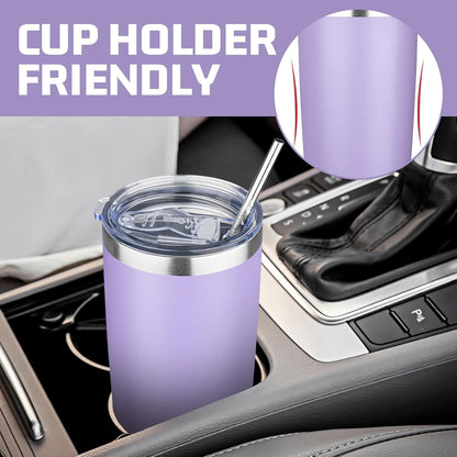 20 oz Tumbler with Lids and Straws, Stainless Steel Insulated Travel Coffee Mug, Double Wall Vacuum Insulated Tumblers, Powder Coated Coffee Tumbler for Cold & Hot Drinks (Light Purple)