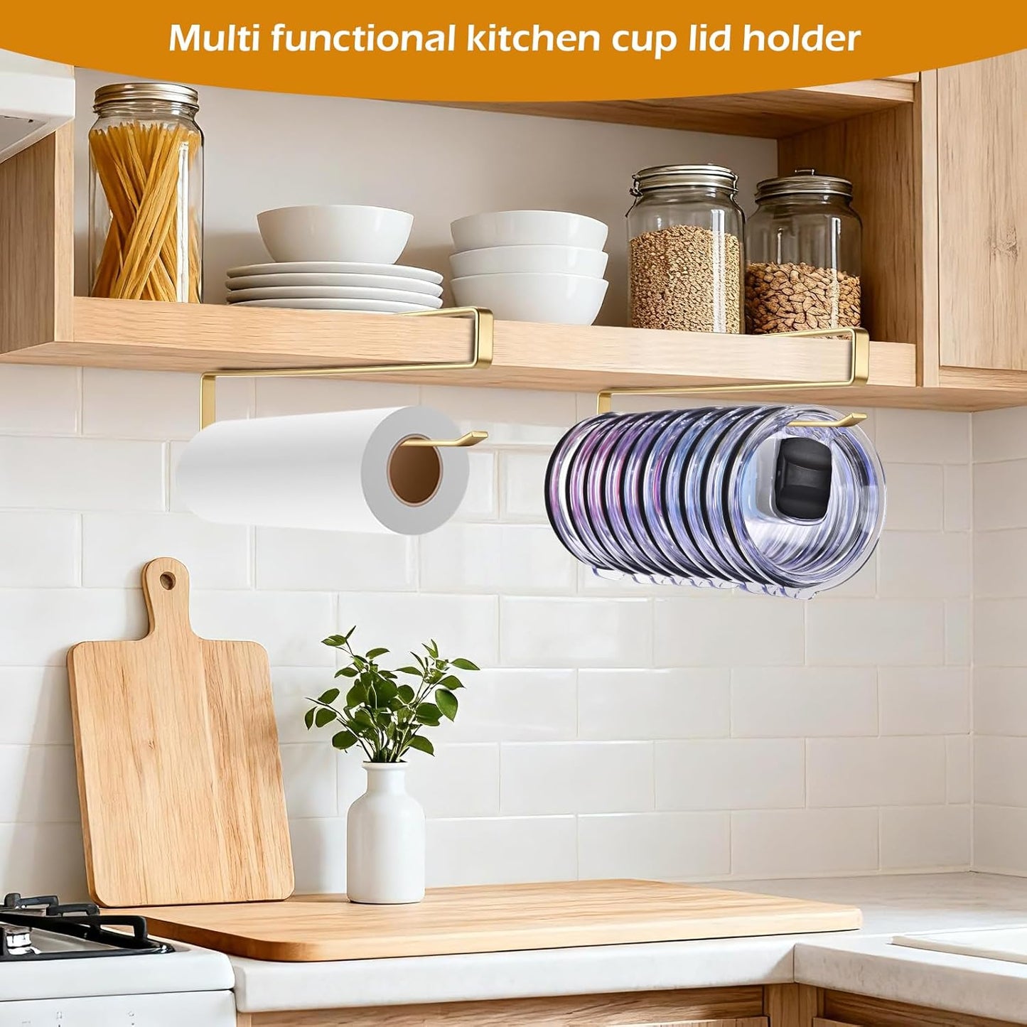 LWGFIO 2Pack Tumbler Lid Organizer, Kitchen Space-Saving Cup Holder, Organizers for Under Cabinet Storage, No Glue or Drilling Required (Black)