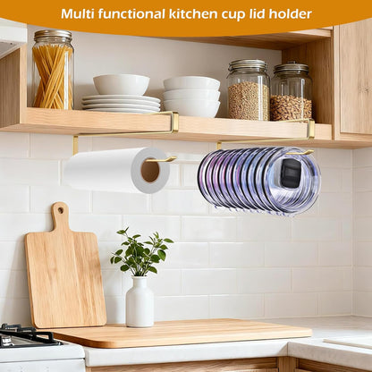 LWGFIO 2Pack Tumbler Lid Organizer, Kitchen Space-Saving Cup Holder, Organizers for Under Cabinet Storage, No Glue or Drilling Required (Black)