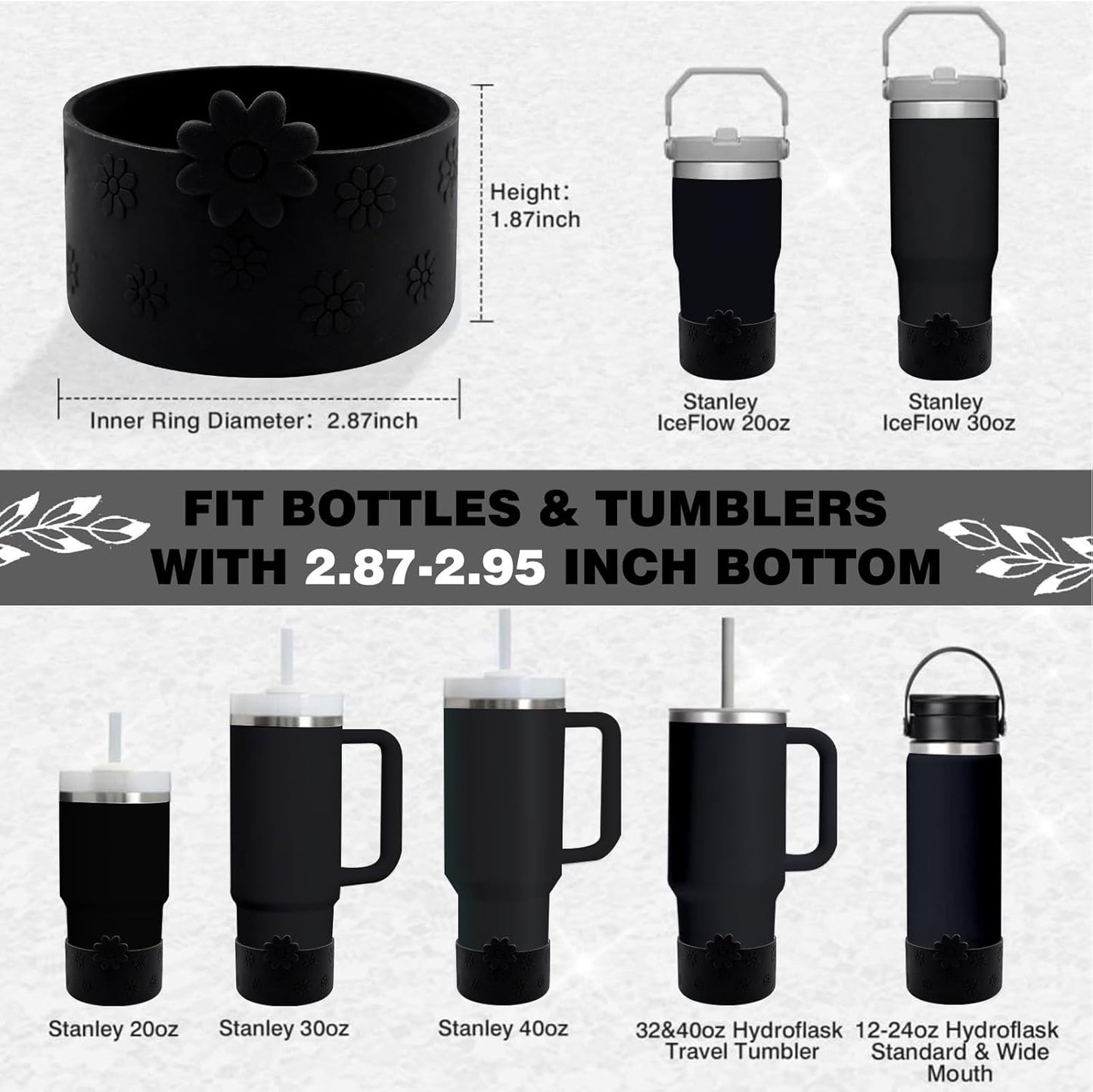 Hpbel Protective Silicone Boot for Stanley Cup Accessories Compatible with Stanley Cup Boot 40/30z and More Bottles with 2.95in Bottom for Water Bottle Flower Tumbler Accessories