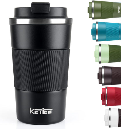 KETIEE Travel Coffee Mug Spill Proof 12oz, Insulated Travel Mug to Go, Reusable Coffee Cup with Seal Lid, Vacuum Stainless Steel Tumbler for Hot/Cold Drinks (Red)