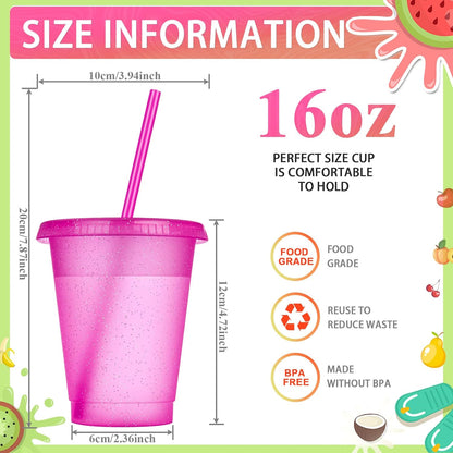 Sieral 30 Pack Cups with Lids and Straws Kids Tumbler with Straw Reusable Water Bottle Iced Coffee Travel Mug Adults Plastic Cups for Parties 16 oz (Candy Colors)