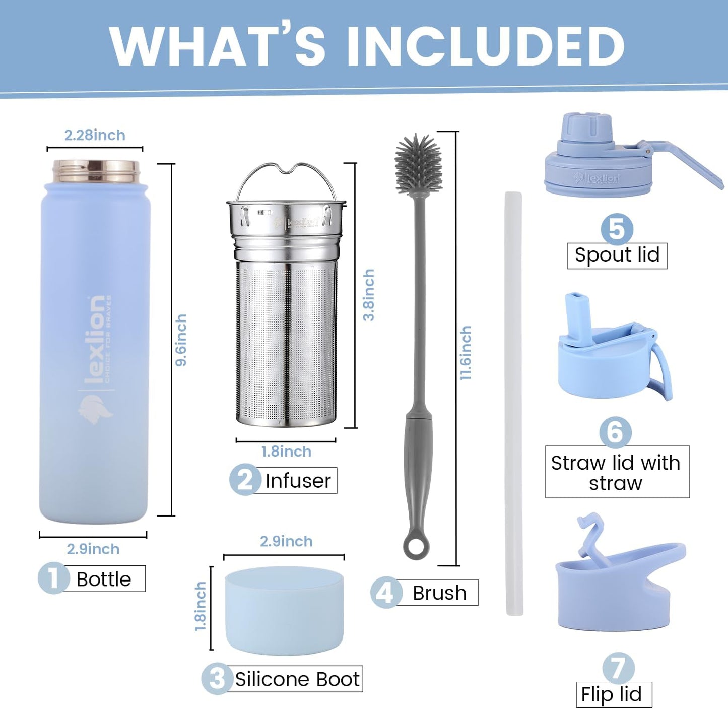 Lexlion Tea Infuser Water Bottle 32 Oz – Triple Wall Insulated Stainless Steel, Loose Leaf & Fruit Strainer, 3 Leakproof Lids, BPA-Free Silicone Sleeve, Reusable Thermal Mug