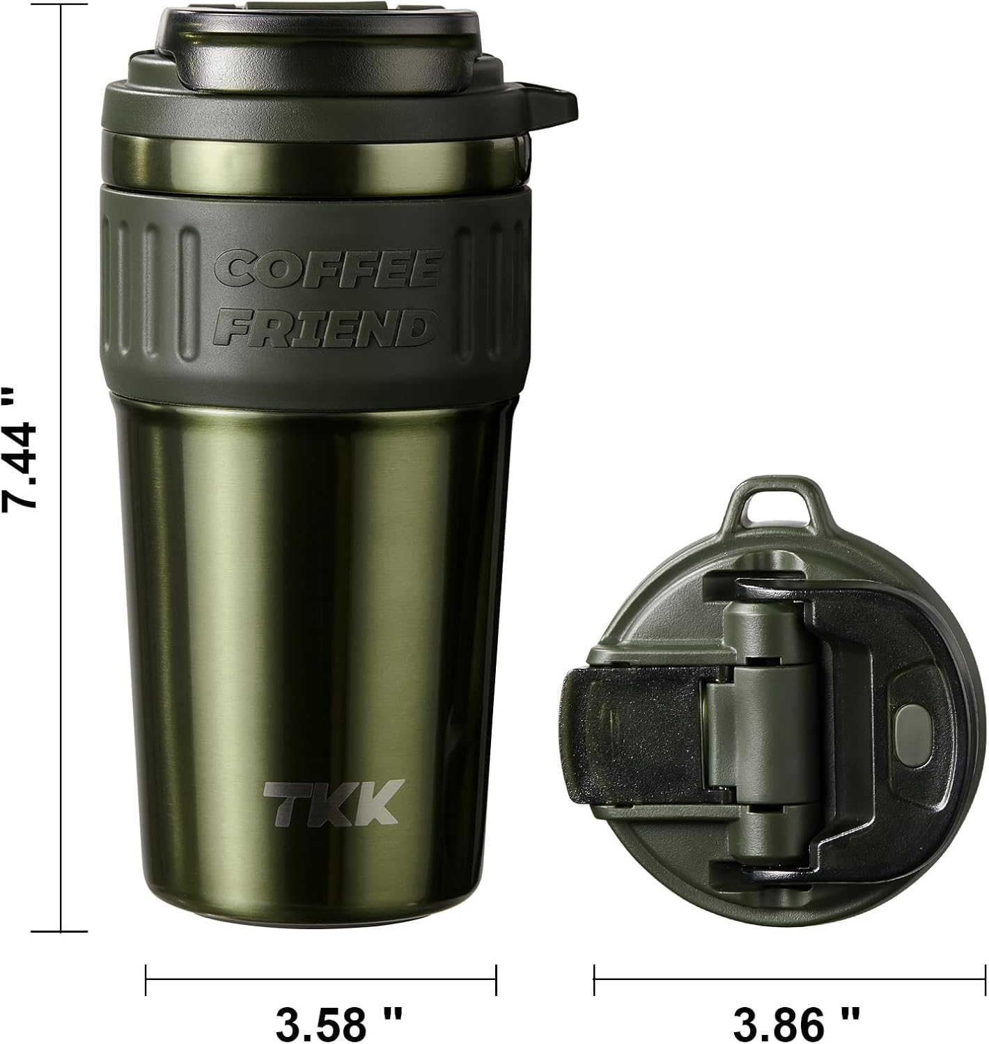 TKK Insulated Coffee Mug with Ceramic Coating, 21oz Iced Coffee Tumbler Cup with Straw Lid Double Wall Vacuum Leak Proof Travel Mug with Strap for Hot and Iced Beverage, Tungsten Steel