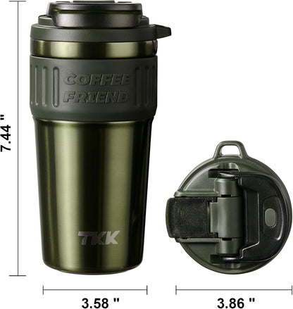 TKK Insulated Coffee Mug with Ceramic Coating, 21oz Iced Coffee Tumbler Cup with Straw Lid Double Wall Vacuum Leak Proof Travel Mug with Strap for Hot and Iced Beverage, Tungsten Steel