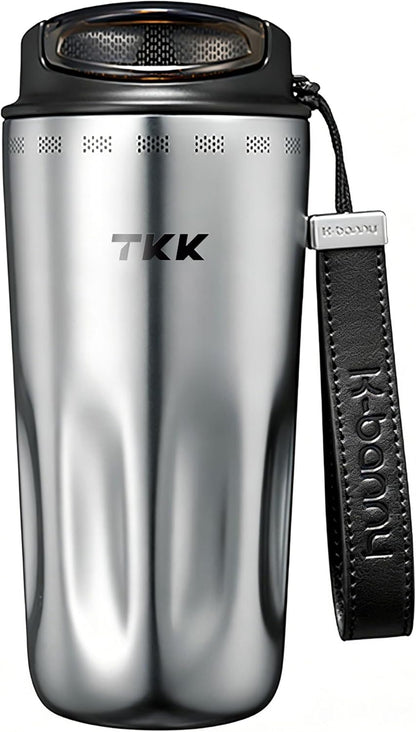 TKK 16oz Travel Coffee Mug, Ceramic Coated Interior, 316 Stainless Steel Liner, Leakproof Flip Lid, Vacuum Insulated Tumbler with Carry Strap, Reusable Cup for Hot & Cold Drinks