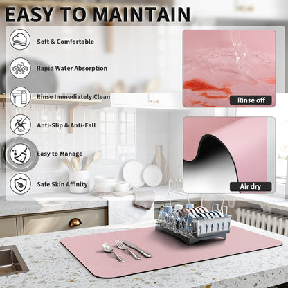 HotLive Dish Drying Mat for Kitchen Counter, Heat Resistant Drainer Mats with Non-slip Rubber Backed, Hide Stain Kitchen Super Absorbent Draining Mat, Easy to Clean Dish Rack Pad, Dark Grey 16"x18"