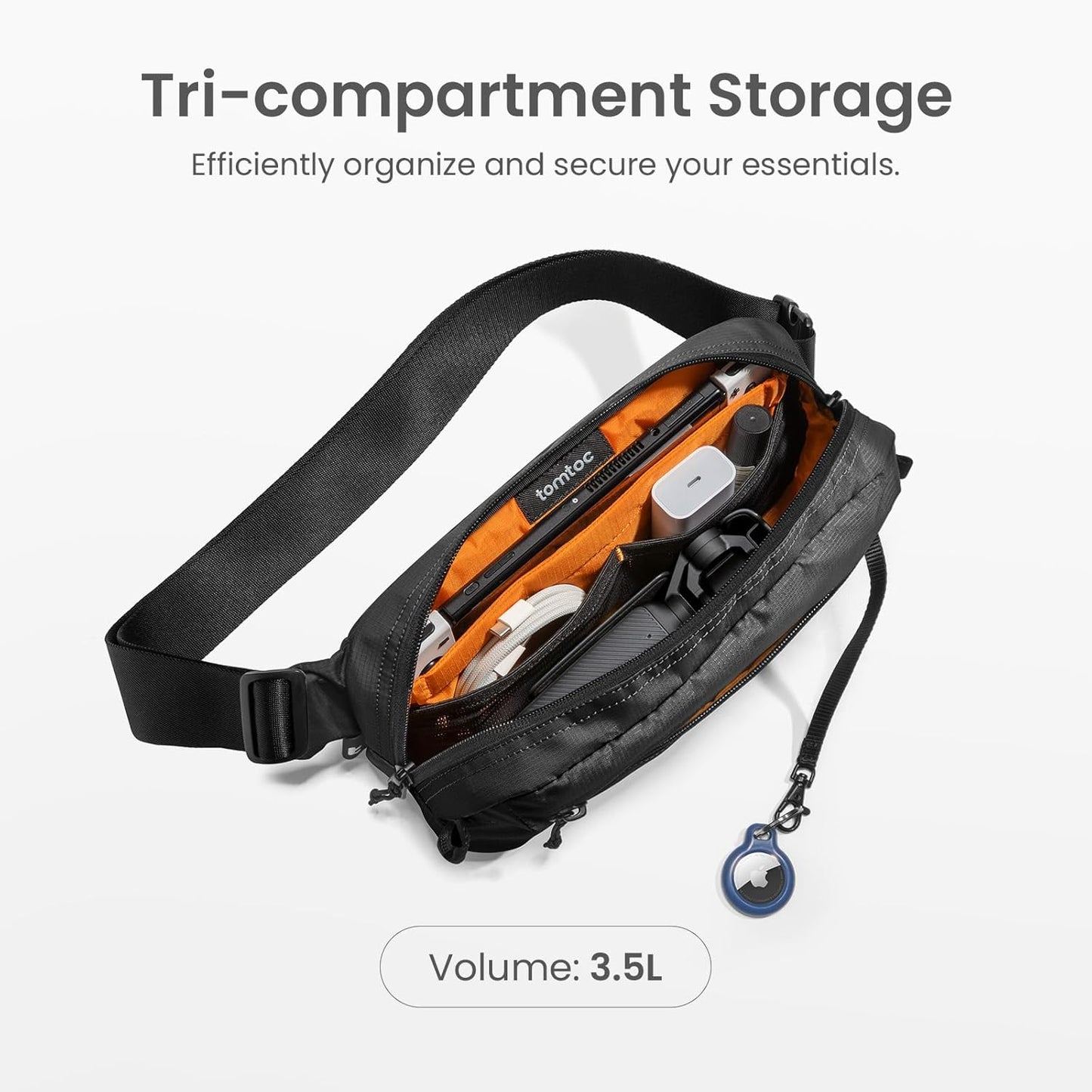 tomtoc 3.5L Sling Bag with RFID Blocking, Crossbody Bag Chest Shoulder Pack for Men and Women, Water-resistant Lightweight Casual Waist Fanny Pack for Travel/Daily Use