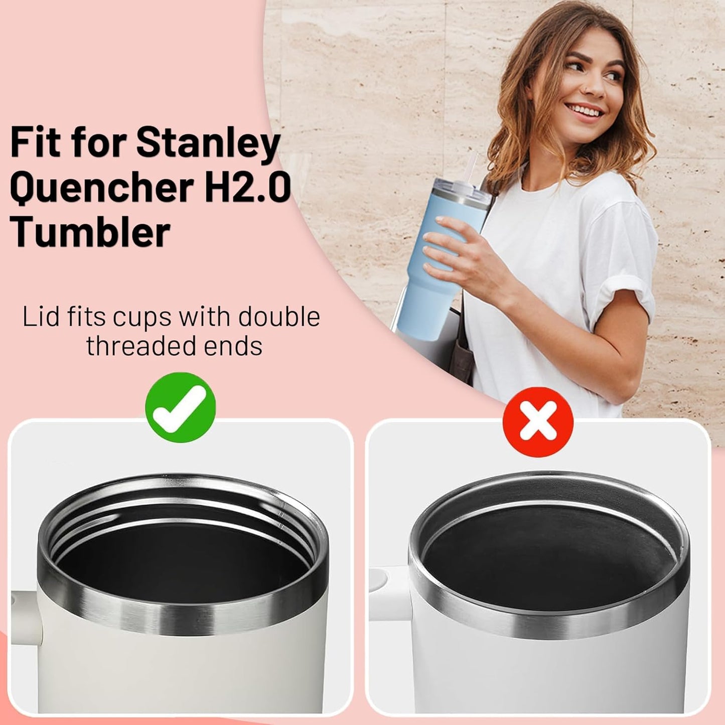 40 OZ Tumbler Lid Replacement Compatible for Stanley Quencher H2.0, 1 Pack BPA Free Clear Lid Replacement for Stanley Cup Accessories(Clear-White)