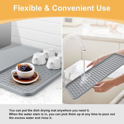 Silicone Coffee Mat, 24''x16'' Bar Mat with Detachable Dish Drying Mat - Fits Under Coffee Maker & Dish Rack