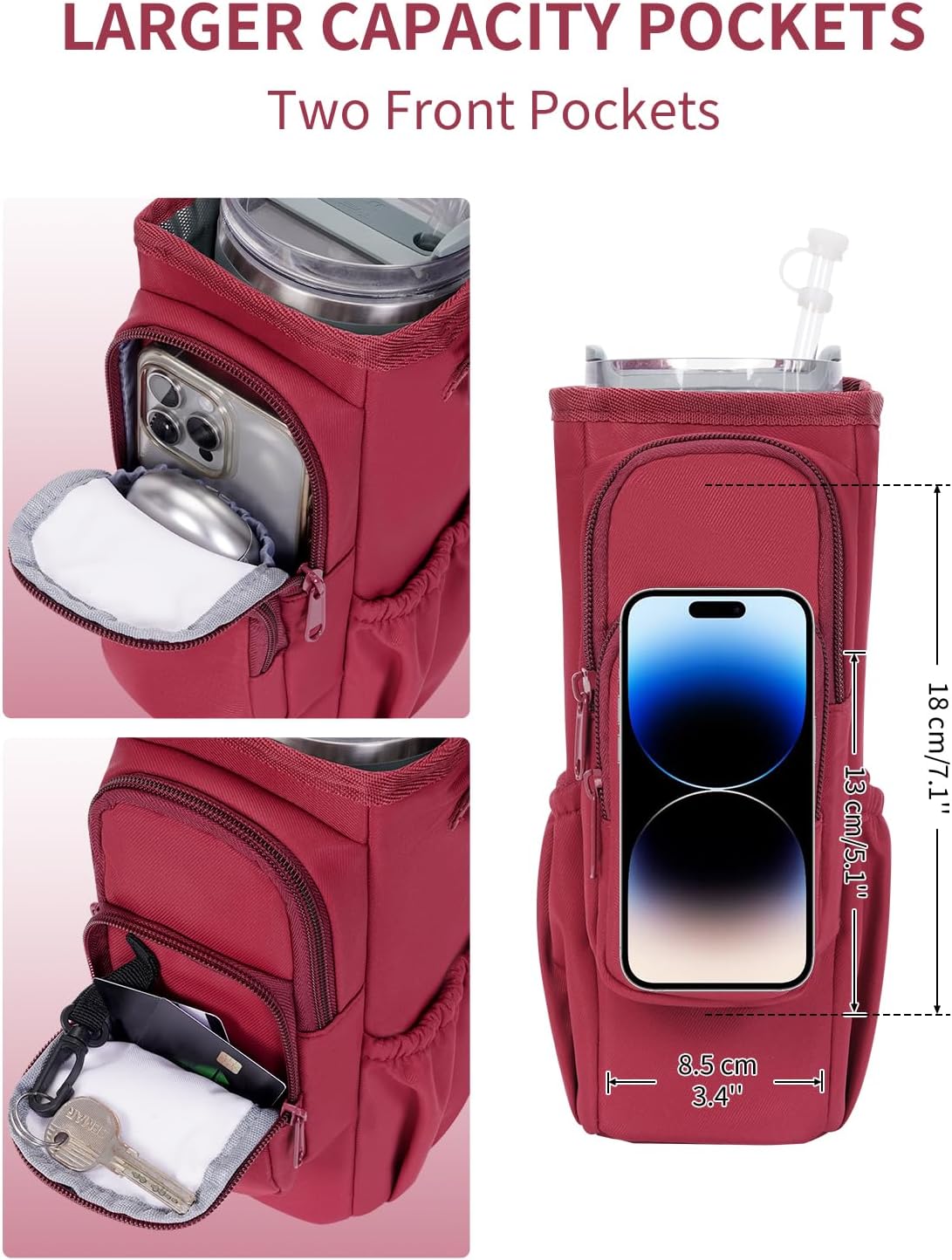 sportsnew Water Bottle Carrier Bag with Phone Pocket for 30oz 40oz Tumbler with Handle Accessories Insulated Water Bottle Holder Pouch with Strap Crossbody with Straw Cover