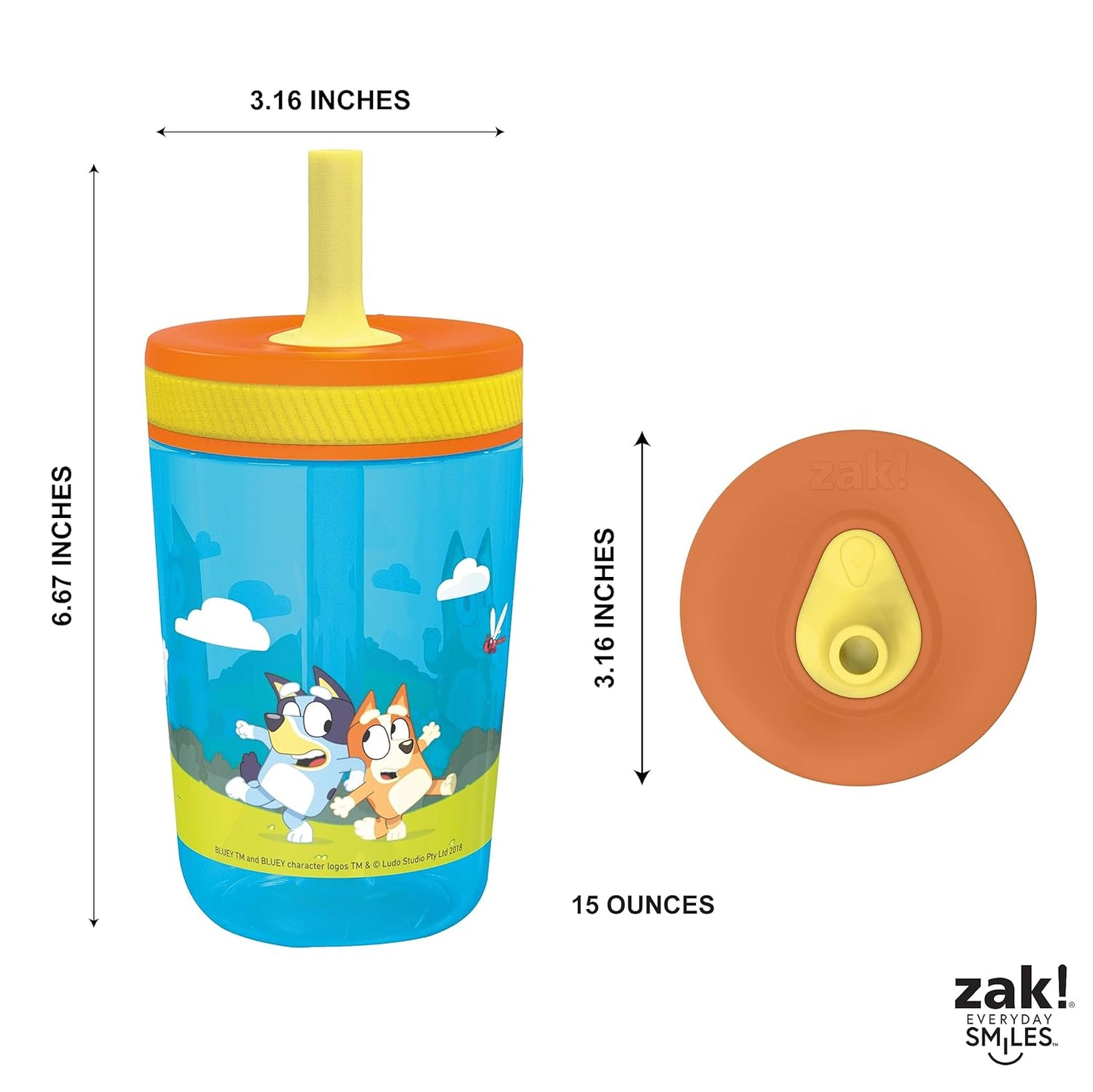 Zak Designs 15oz Bluey Kelso Tumbler Set, Leak-Proof Screw-On Lid with Straw Made of Durable Plastic and Silicone, Perfect Bundle for Kids, 2 Count (Pack of 1) - Colors B