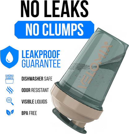 VELOMIX -2 Pack- 20 oz Protein Shaker Bottles for Protein Mixes - 2x Wire Whisk | Leak Proof Shaker Cups for Protein Shakes and Pre Workout | Protein Shaker Bottle Pack (Black/Transparent)