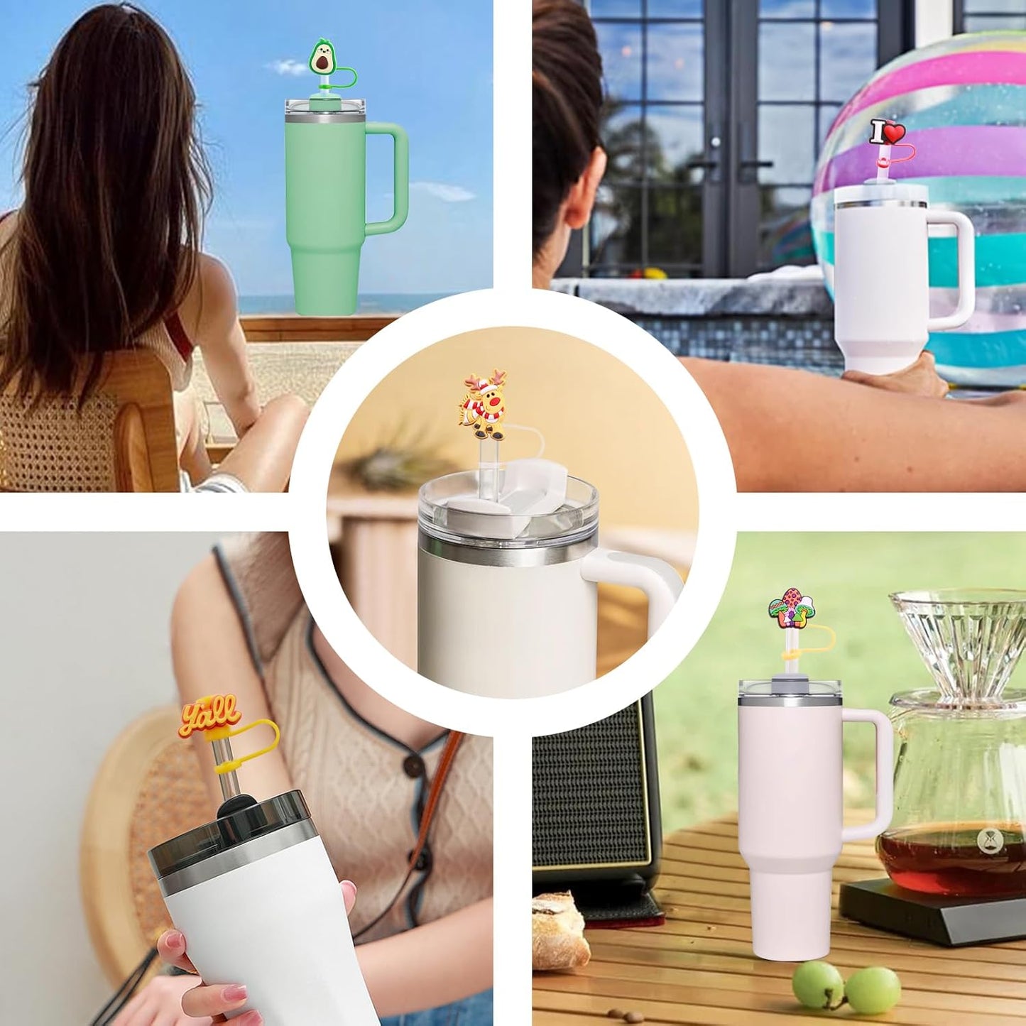 20Pcs Random Different Straw Cover Toppers for Stanley 40oz Cute Tumbler Straw Cap for 0.4inch Straws Stanley Cup Accessories