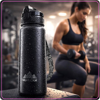 Mont-Clair Sport Water Bottle - 20oz Insulated Water Bottle with Straw - Patented Lid, BPA FREE, For Sports, Gym, Cycling, Bike - Quick Hydration - Black