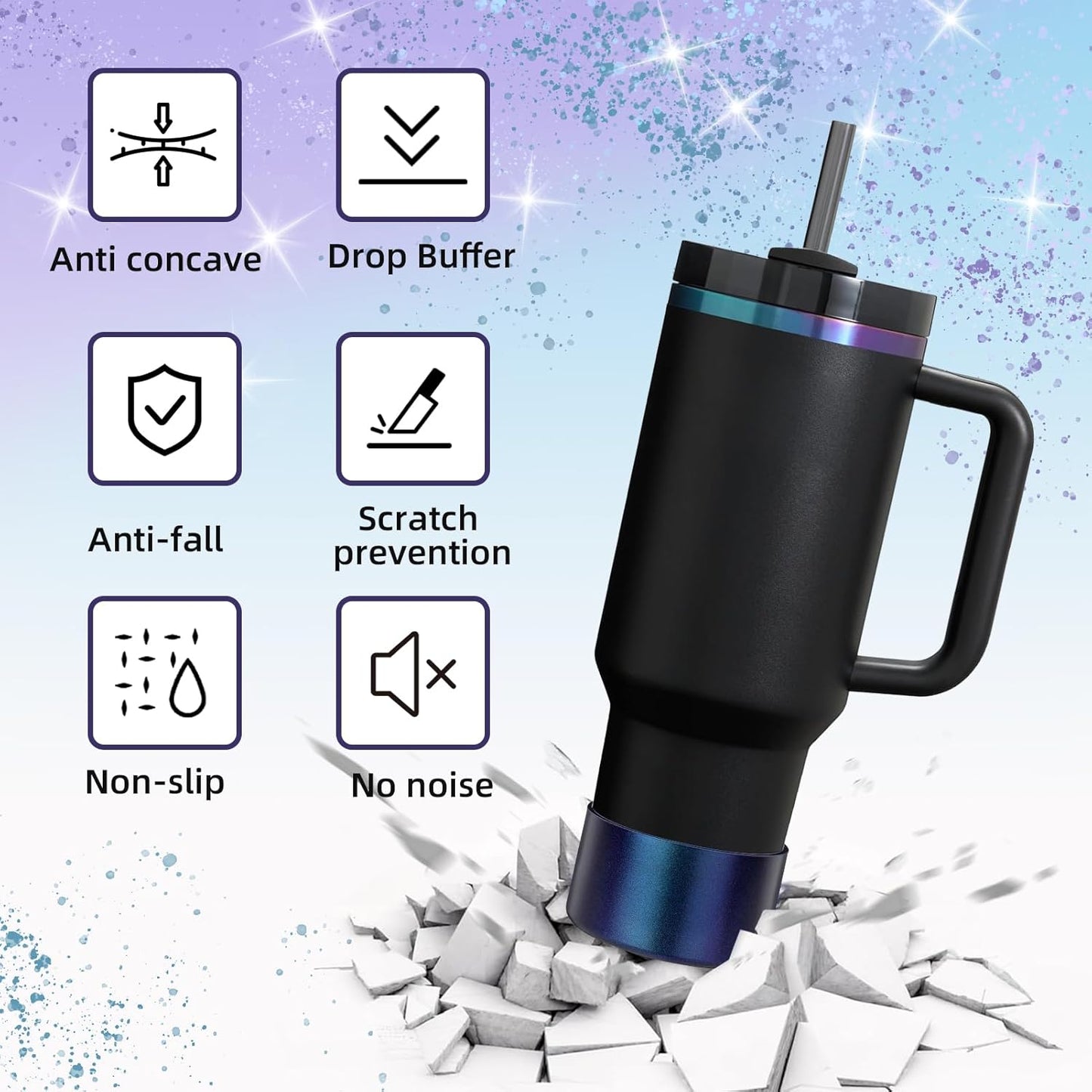 Glossy Gradient Silicone Boot, Compatible with Stanley H2.0 20-40oz & IceFlow 20-30oz, Chameleon Metallic Shimmer Cup Sleeve Protector for Hydroflask and Bottle Bottom with 2.8-3in