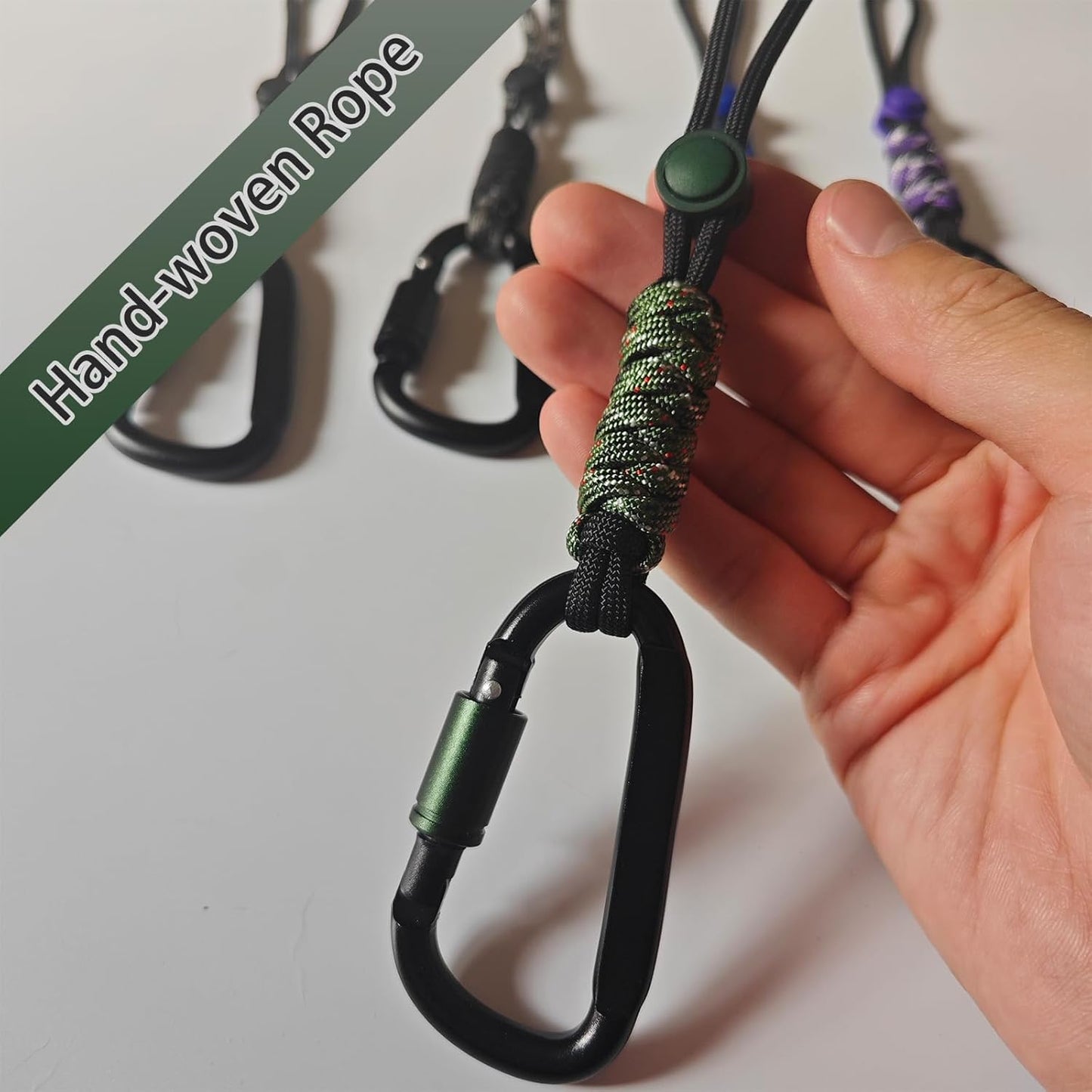 Paracord Keychain/Carabiner Clip - Jaymokes D Ring Metal Hook for Water Bottle, Key, Backpacks and More