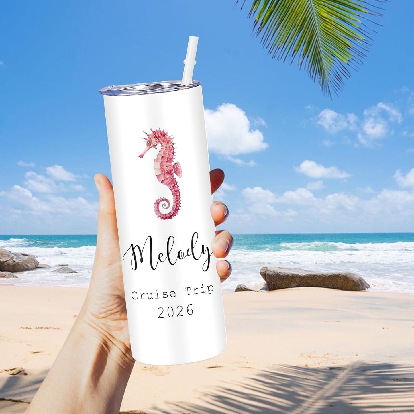 Girl Trip Gifts for Women, Personalized Girls Trip Tumblers with Name Text, Custom Beach Tumbler, Road Trips Vacation Cruise Cup with Lid and Straw, Bachelorette Party Girl Weekend Gift For Friend