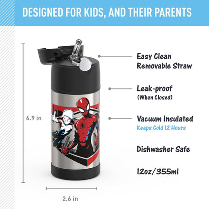 THERMOS FUNTAINER Water Bottle with Straw - 12 Ounce - Kids Stainless Steel Vacuum Insulated Water Bottle with Lid, Bluey - Colors B