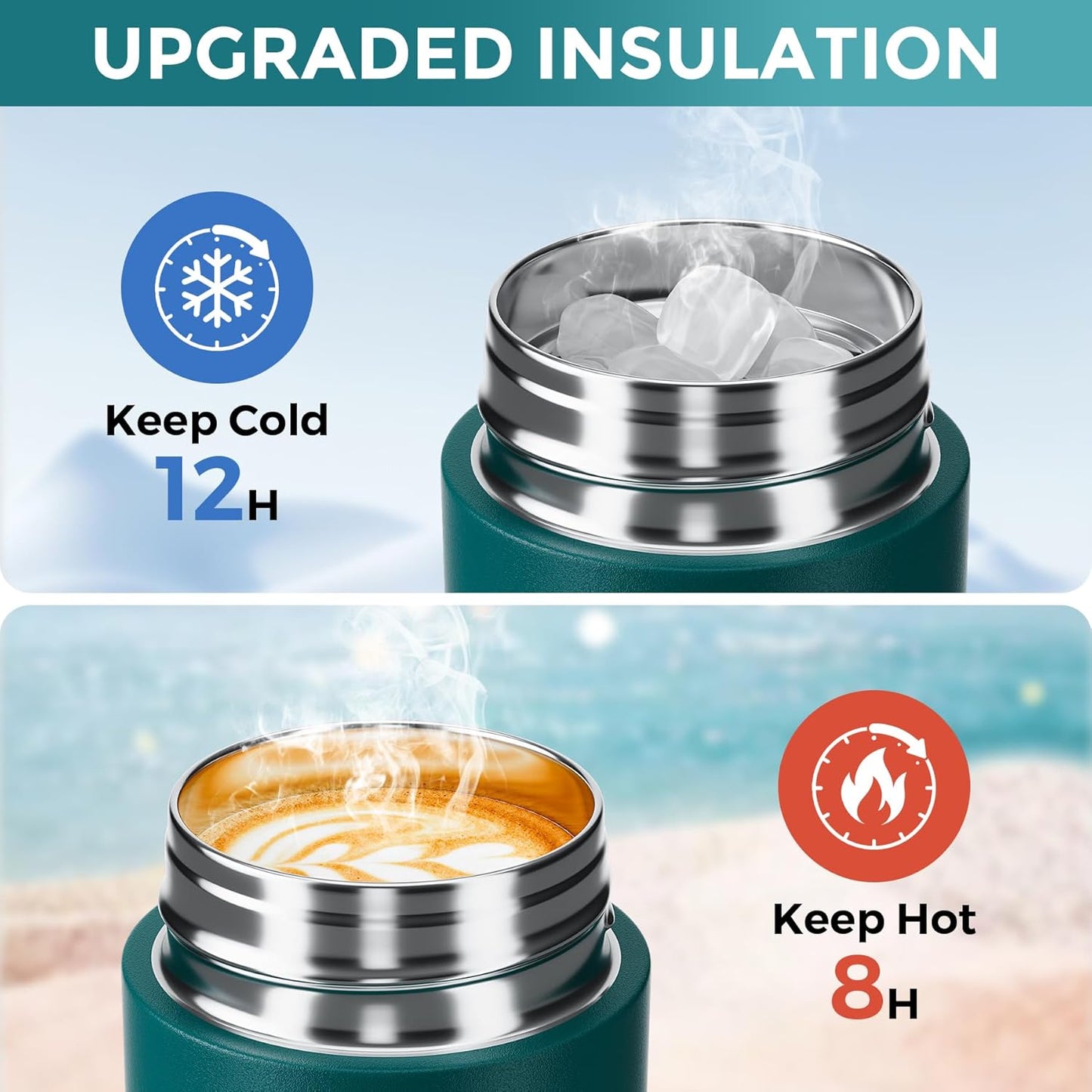 【Upgraded】Exllena Small Insulated Water Bottle 12 oz/350ml– Mini Insulated Water Bottle for Hot & Cold Drinks, Perfect Small Water Bottle for Travel, Purse...(Greyish Blue)