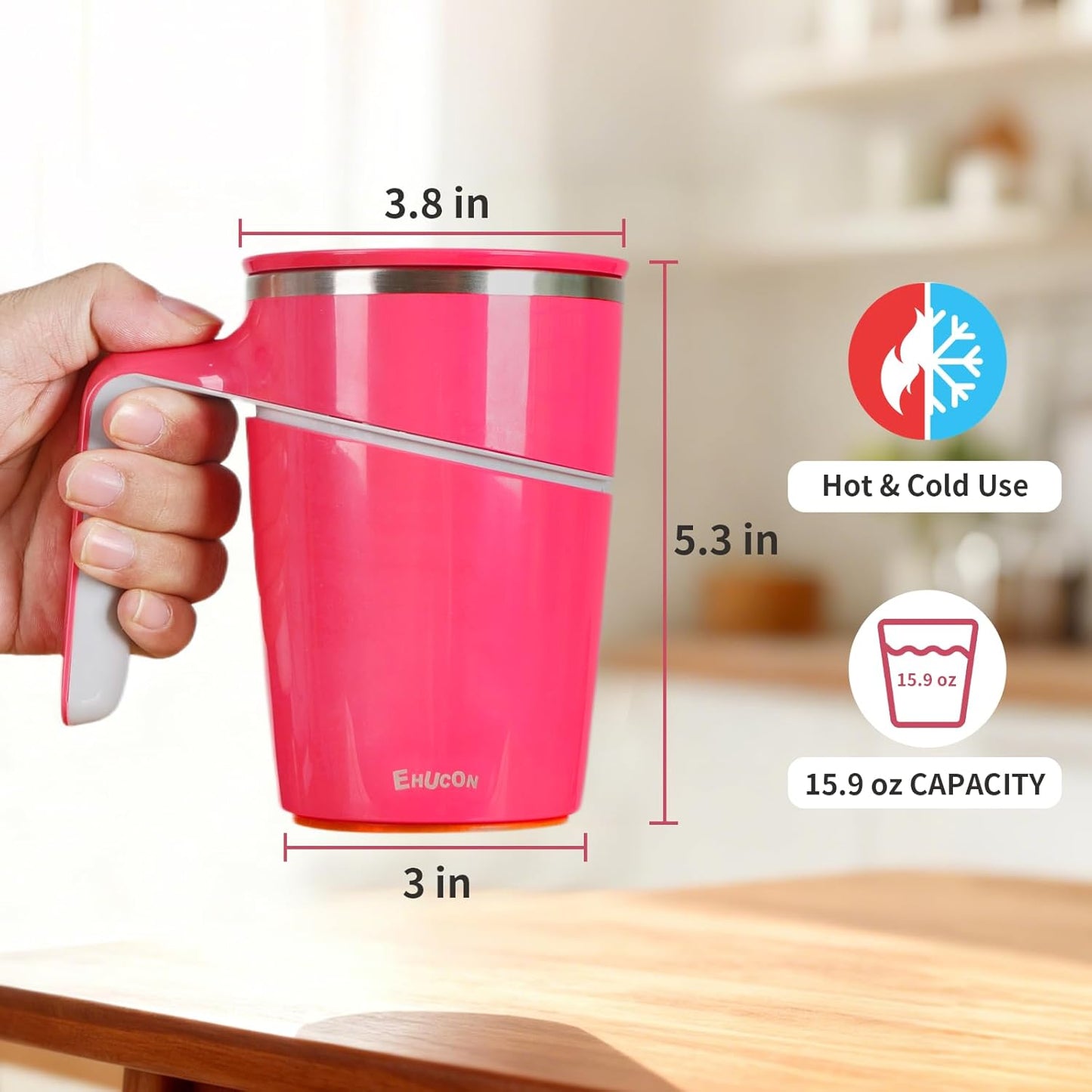 Anti-Impact No-Tip Desk Mug, 470ml / 15.9oz Stainless Steel Vacuum Insulated Mug with Handle, Smart Suction Base, Non-Slip & Knock Proof, Helps Prevent Desk Spills for Coffee, Tea, Kids & Pets (Black)