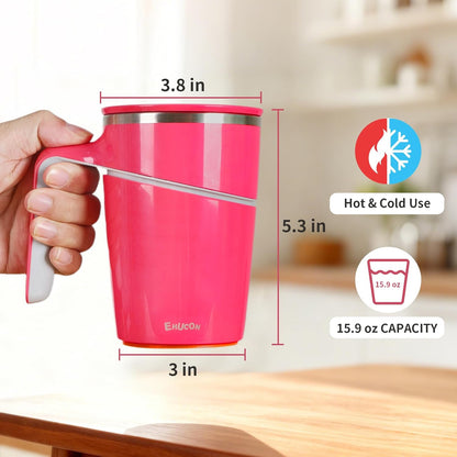 Anti-Impact No-Tip Desk Mug, 470ml / 15.9oz Stainless Steel Vacuum Insulated Mug with Handle, Smart Suction Base, Non-Slip & Knock Proof, Helps Prevent Desk Spills for Coffee, Tea, Kids & Pets (Black)