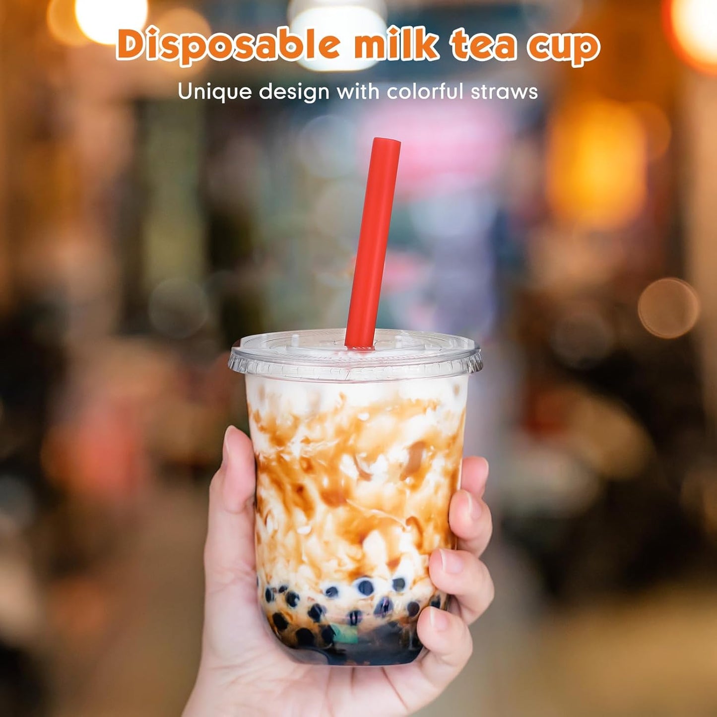 Ziliny 50 Sets 12 oz Clear Cups with Lids and Jumbo Smoothie Straws Disposable Plastic Cups for Smoothies, Bubble Milk Tea, Milkshakes, Cold Drinks (Multicolor)