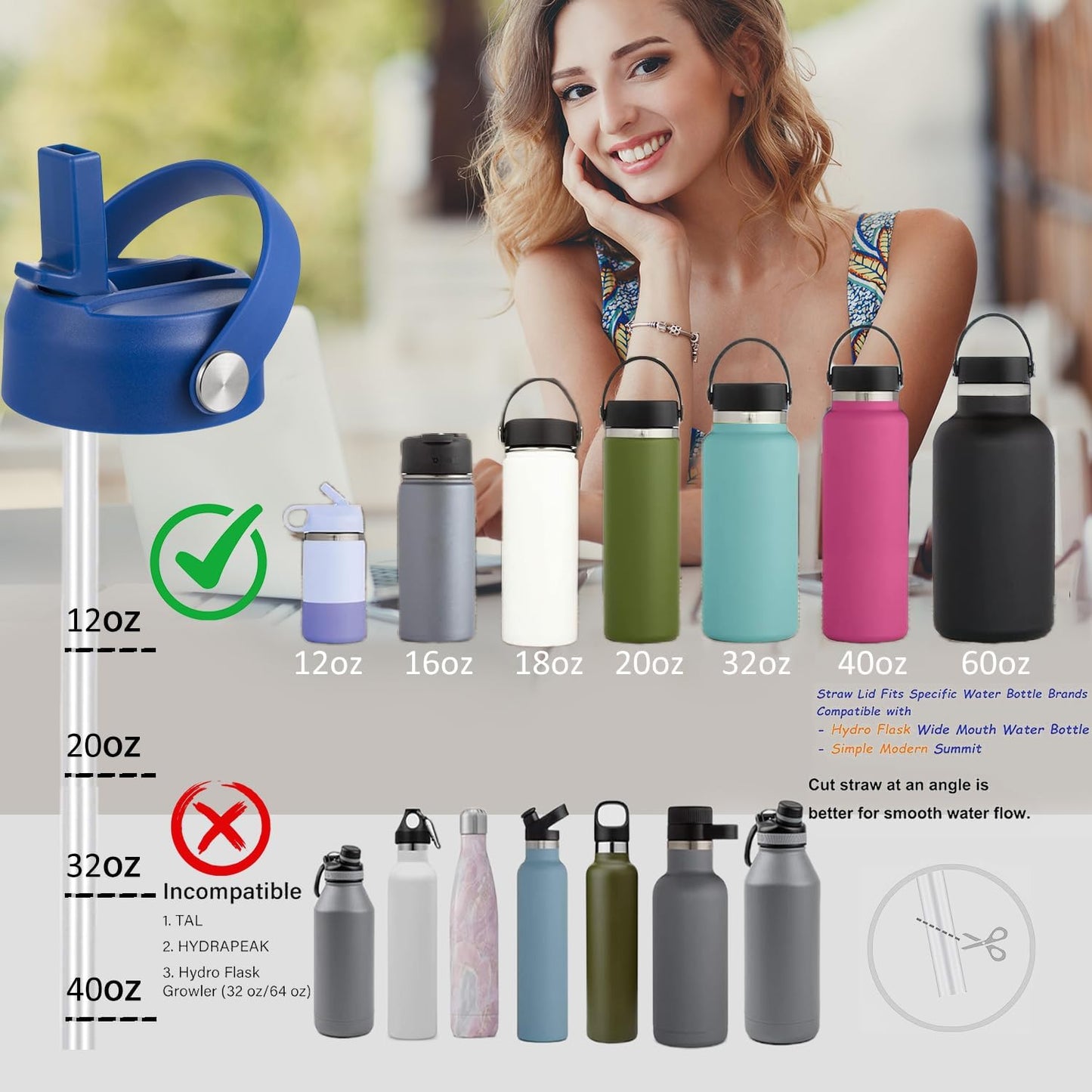 RRegeny Straw Lid for Hydro Flask Wide Mouth 32 40 oz, Lids with Flexible Handle compatible with HydroFlask, Replacement Sports Flex Cap Wide Mouth Top