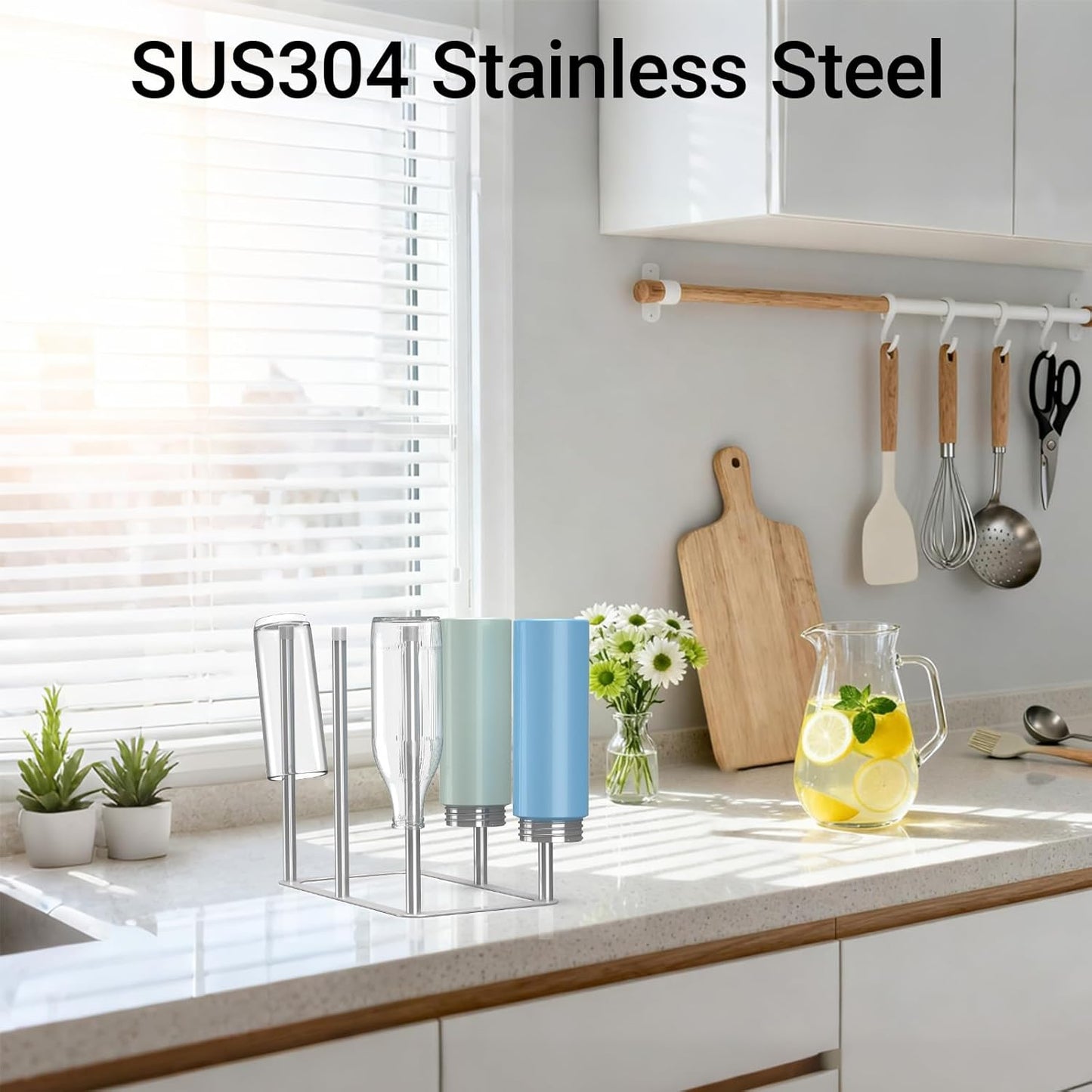 Water Bottle Drying Rack,Stainless Steel Bottle Rack Dryer, Plastic Bag Drying Rack, Dry Rack for Bottles,Space Saving Countertop Rack for Glass,Cups, Mugs,Mason Jars and Sports Bottles