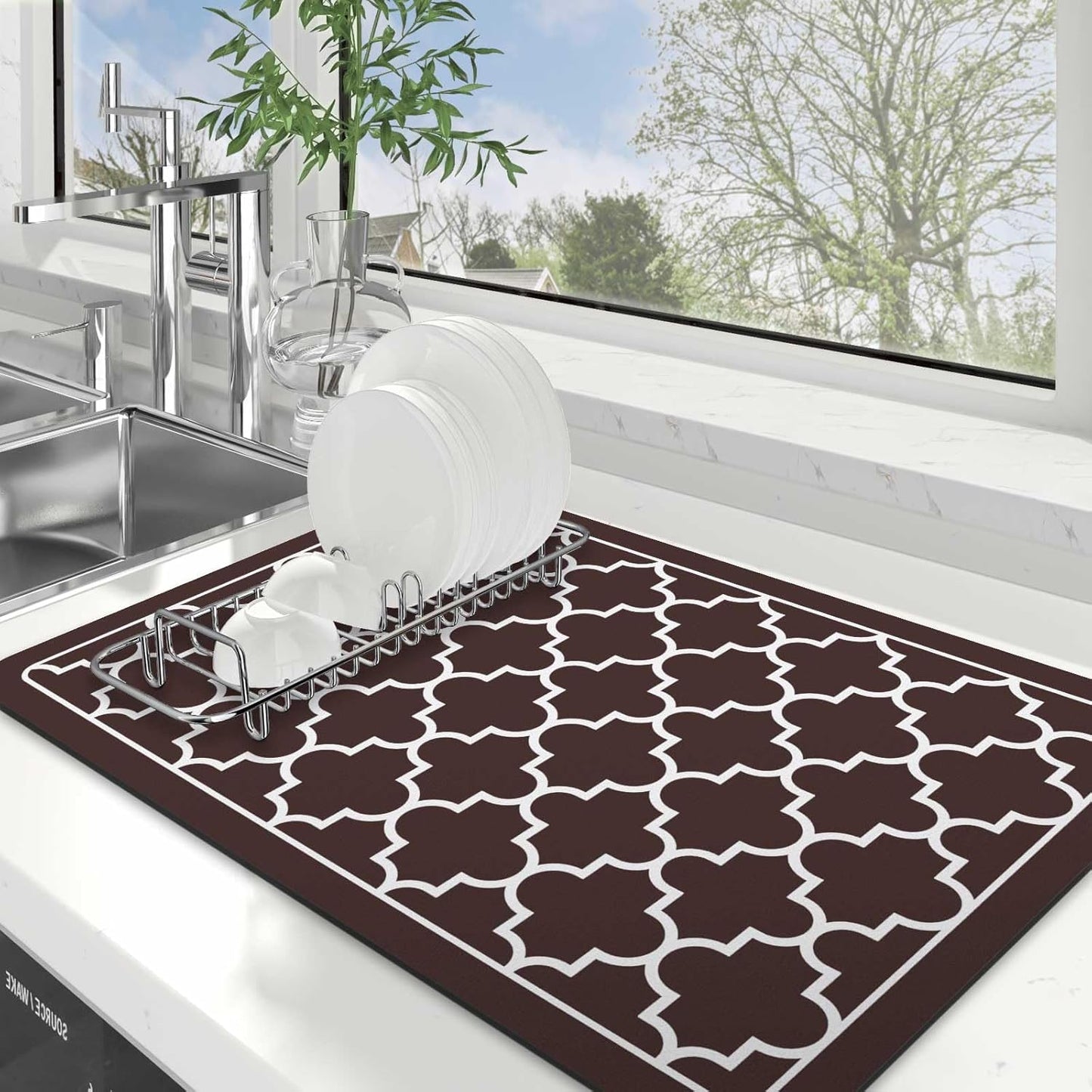 WISELIFE Dish Drying Mat Super Absorbent Drying Mat Large Dish Drying Mats for Kitchen Counter Easy Clean Dish Mat Kitchen Drying Mat15"x 18" Stylish Grey