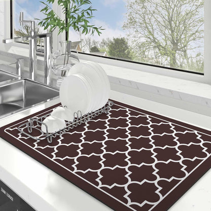 WISELIFE Dish Drying Mat Super Absorbent Drying Mat Large Dish Drying Mats for Kitchen Counter Easy Clean Dish Mat Kitchen Drying Mat15"x 18" Stylish Grey