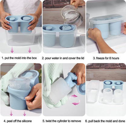 Ice Mold for Stanley Cup, Silicone Ice Cube Tray for Stanley Cup 30oz-40oz, Tumbler Ice Mold with Lid and Bin, Easy Release Cylinder Ice Cube Mold, 1 Pack, Eucalyptus