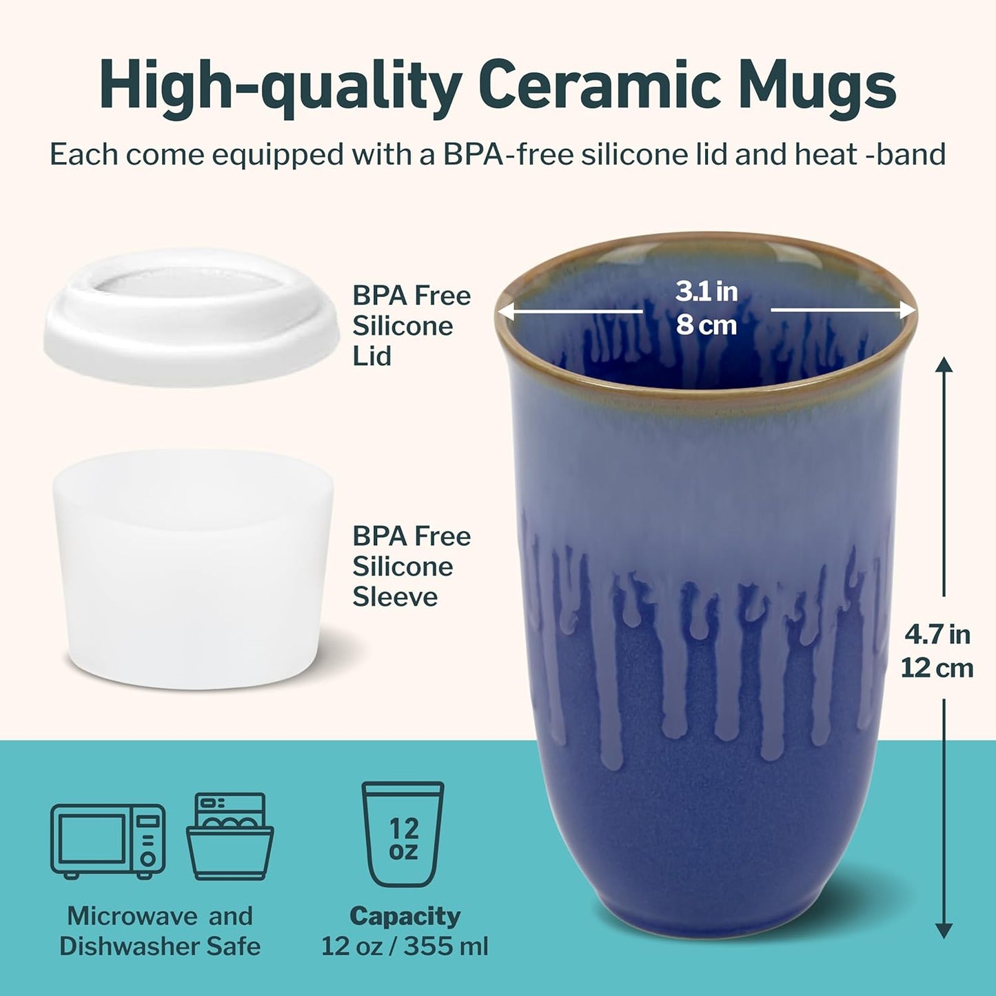 NOVA CERAMICS Coffee Tumbler – Travel Mug - On the Go Coffee Mug – Microwave & Dishwasher Safe Green Coffee Tumbler - Gifts For Women Men Him Her – 16oz – Monsoon