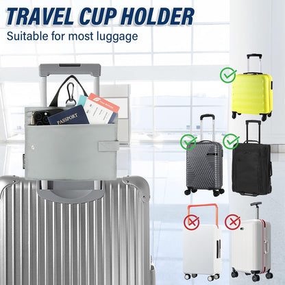 Luggage Cup Holder for Suitcases, Portable Foldable Travel Cup Holder with Handle and Hook, Luggage Drink Holder for Two Coffee Cups,Gift for Flight Attendants