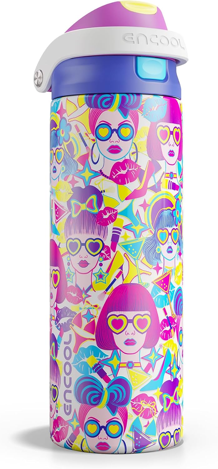 ENCOOL Leakproof Insulated Water Bottle with Straw Dual-Sip Water Bottle Bag-Safe Design for Work, Commute & Gym – Keeps Drinks Cold All Day, 24 oz, Lemonade Pink - Colors A