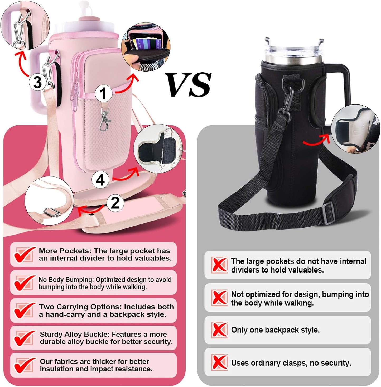 Stanley Carrier Bag for Stanley 40oz/30ozTumbler with Phone with 2 Adjustable Strap,3 Pockets Bottle Stanley Cup Carrier Bag & Case,Accessories for Hiking Travelling