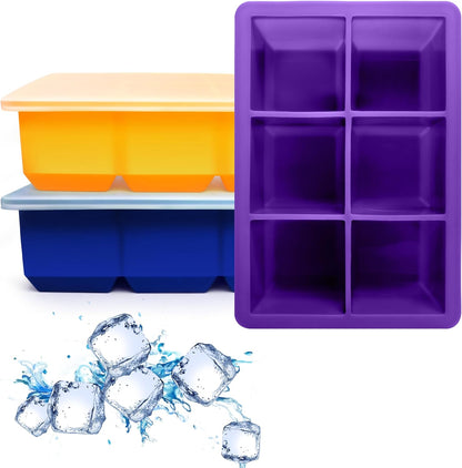 Excnorm Silicone Ice Cube Trays 3 Pack - Large Size Silicone Ice Cube Molds with Leak Proof Removable Lid Square Ice Cube Tray And BPA Free for Cocktail,Whiskey, Stackable Flexible Ice