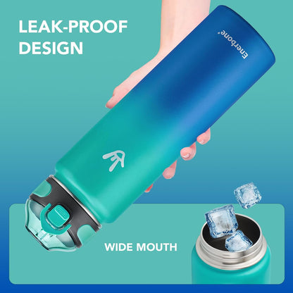 Enerbone 24 oz Insulated Water Bottle, Stainless Steel Bottle with Carrying Strap, Double-Wall Vacuum Insulation Design, Leakproof Sports Bottle with Straw, Keep Drinks Cold or Hot for Hours