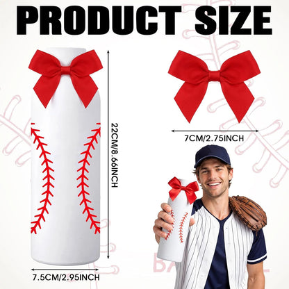 6 Pcs Softball Team Gifts Water Bottles Bulk 17 oz Softball Party Favors Decorations Stainless Steel Sports Tumblers with Bow Vacuum Insulated Reusable Leakproof Bottles for Birthday Father